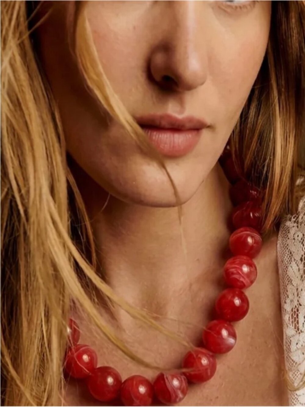 New! Marbled Red Beaded Dopamine Necklace NWOT